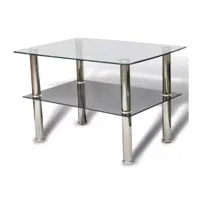 table basse rectangulaire verre trempé et métal chromé kyrah