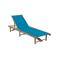 chaise longue de jardin avec coussin  bain de soleil transat bambou meuble pro frco12049