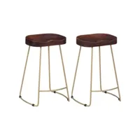 lot de deux tabourets de bar design chaise siège bois de manguier massif helloshop26 1202101