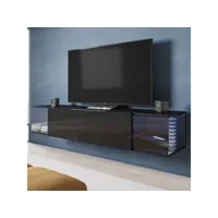 meuble tv noir suspendu 160cm avec vitrine et led loop - led: rouge 264