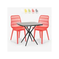 ensemble table carrée 70x70cm noire et 2 chaises design moderne jardin cuisine cevis dark