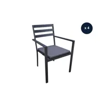 lot de 4 fauteuils de jardin en aluminium avec coussin gris palma - jardiline