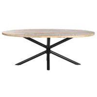 table à manger, table repas ovale en bois naturel avec pieds en métal noir - longueur 200 x profondeur 100 x hauteur 76 cm
