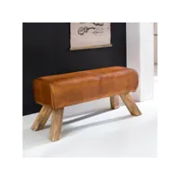 finebuy bois massif cuir banc 90 x 43 x 30 cm style rétro  rembourré banc  banc en cuir salle à manger brun  petit banquette de lit cuir véritable banc couloir