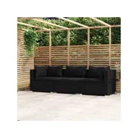 canapé fixe 3 places  canapé scandinave sofa avec coussins noir résine tressée meuble pro frco47173