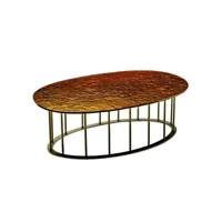table basse d90 cm avec piètement en métal beige et plateau en verre martelé ambra mute