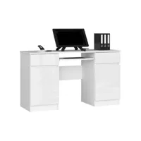 mona - bureau informatique style moderne - 135x77x50 - 2 portes+2 tiroirs - blanc