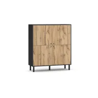 commode armoire - 120/135 cm - noir mat - chêne wotan - style moderne bospe