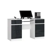 mona - bureau informatique style moderne - 135x77x50 - 2 tiroirs+2 portes - gris