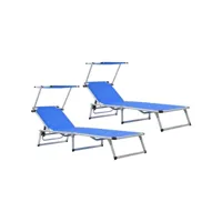 lot de deux chaises longues pliables et toit aluminium textilène bleu helloshop26 02_0011956