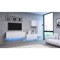 ensemble de meubles de salon 3 - blanc/blanc brillant- avec led - style moderne vivo set 3