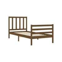 lit adulte, cadre de lit tête de lit, structure de lit marron miel 90x200 cm bois massif meuble pro jkf297554