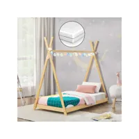 lit tipi vimpeli 70 x 140 cm pour enfant avec matelas bambou naturel [en.casa]
