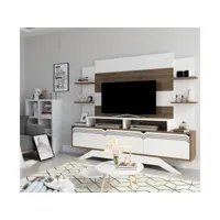 meuble tv et étagère murale robina bois foncé et blanc