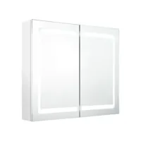 armoire de salle de bain à miroir led blanc brillant 80x12x68