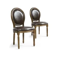 paris prix - lot de 2 chaises médaillon similicuir versailles 96cm marron & or