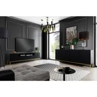 bobochic ensemble kasha avec meuble tv 200 cm + buffet 4 portes 200 cm pieds or noir