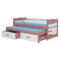 lit gigogne rose et blanc 2 couchages 90x200 avec 2 coffres de rangement kuska