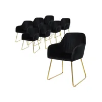 lot de 8 chaises de salle à manger noir assise en velours pieds dorés en métal 490013134