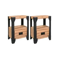 lot de 2 tables de chevet tables d'appoint  tables de nuit bois d'acacia massif acier 40x30x54 cm - meuble pro frco71001