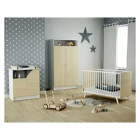 at4 -  chambre bébé lit, commode à langer et armoire en bois carnaval blanc et bouleau 18028184