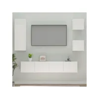 ensemble de meubles tv 5 pcs  bancs tv armoires de rangement blanc brillant bois d'ingénierie meuble pro frco10884