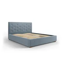 lit coffre avec tête de lit seri 180x200cm, bleu, velours