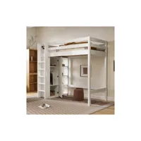 lit mezzanine enfant 90x200 cm avec penderie et étagères de rangement, protection antichute, blanc