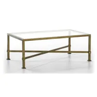 table basse verre trempé et pieds métal doré vieilli 120 cm