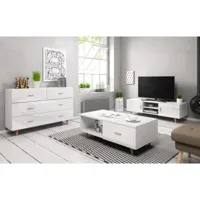 ensemble de meubles salon - blanc mat / blanc brillant - style scandinave sweden