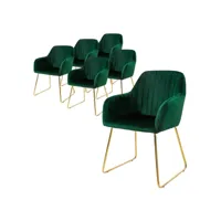lot de 6 chaises de salle à manger vert assise en velours pieds dorés en métal 490013138