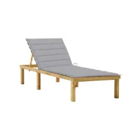 chaise longue avec coussin gris bois de pin imprégné