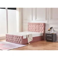 lit capitonné avec coffre velours rose korry 160x200 cm