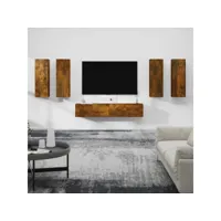 ensemble de meubles tv 6 pcs  bancs tv armoires de rangement chêne fumé bois d'ingénierie meuble pro frco31154