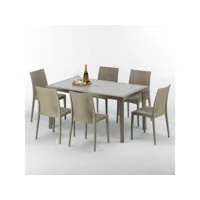 table rectangulaire et 6 chaises poly rotin resine ensemble bar cafè exterieur 150x90 beige marion grand soleil