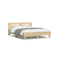 cadre de lit avec tête de lit et led chêne sonoma 140x190