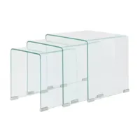 table basse carrée verre trempé transparent niu - lot de 3