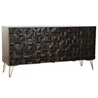 buffet meuble de rangement en bois de manguier marron foncé et métal doré - longueur 160 x hauteur 80 x profondeur 45 cm