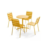 ensemble table de jardin ronde et 4 chaises jaune - palavas