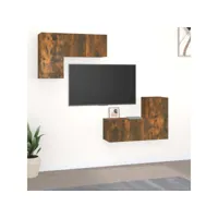 ensemble de meubles tv 4 pcs  bancs tv armoires de rangement chêne fumé bois d'ingénierie meuble pro frco16618