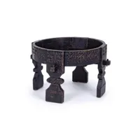 amaya - table basse ronde en bois noir sculpté  d50
