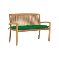banc de jardin meuble de patio d'extérieur terrasse empilable et coussin vert 128,5 x 57,5 x 90 cm bois de teck massif helloshop26 02_0011663