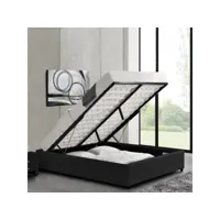 designetsamaison - lit avec coffre de rangement noir avec sommier 140x190 cm - eveil c-eveil01