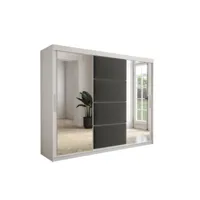 armoire de chambre tapila 2 blanc/graphite 250 avec 2 portes coulissantes style contemporain penderie (tringle) avec étagères