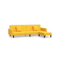 vidaxl canapé-lit 2 places 2 oreillers et repose-pied jaune velours