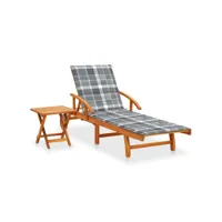 chaise longue de jardin avec table et coussin bois d'acacia 16