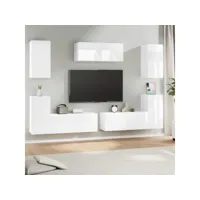 ensemble de meubles tv 7 pcs  bancs tv armoires de rangement blanc brillant bois d'ingénierie meuble pro frco34473