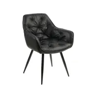 chaise avec accoudoir cuir synthétique matelassé et acier noir klakine - lot de 2-couleur noir