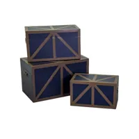 malle rectangulaire en bois éco-cuir bleu 1-3 cm68x38h40