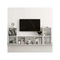 ensemble de meubles tv 3 pcs  bancs tv armoires de rangement blanc brillant aggloméré meuble pro frco32146